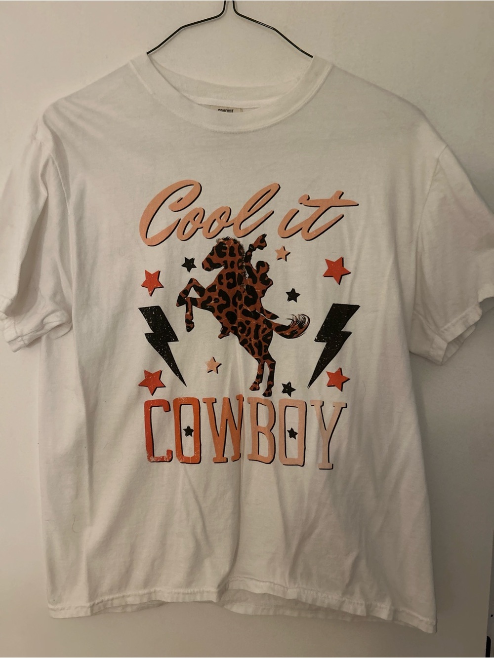 Comfort Colors White Tee with Orange & Black 'Cool It Cowboy' Graphic